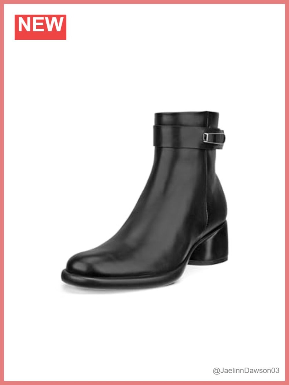 ECCO Leather Ankle Boots 35mm Heel Zip Closure Round Toe Block Heel Women's